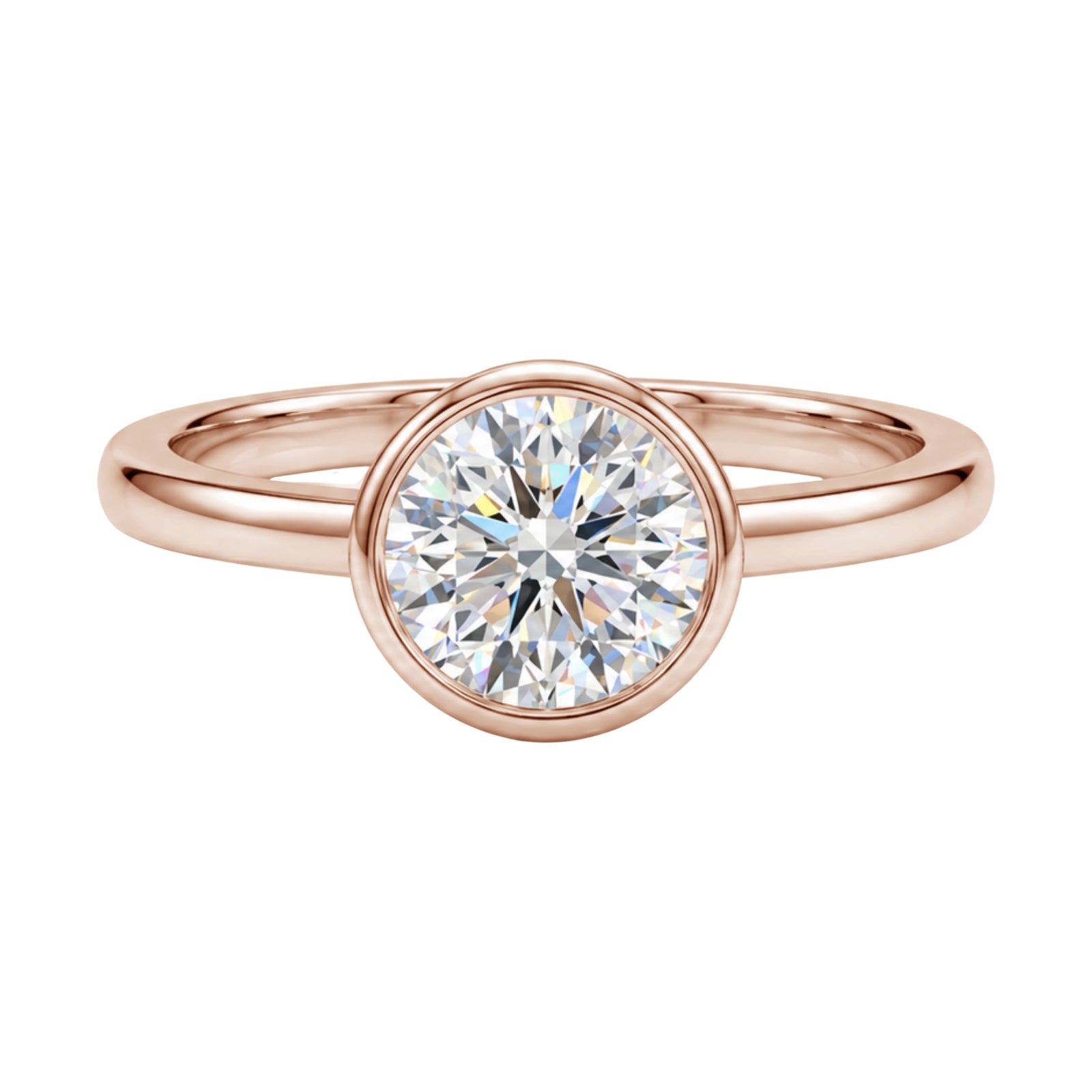 1.00-6.00 Carat T.W. Round-cut IGI Certified Lab Grown Diamond (F/VS+) 14K Gold Bezel Set Ring