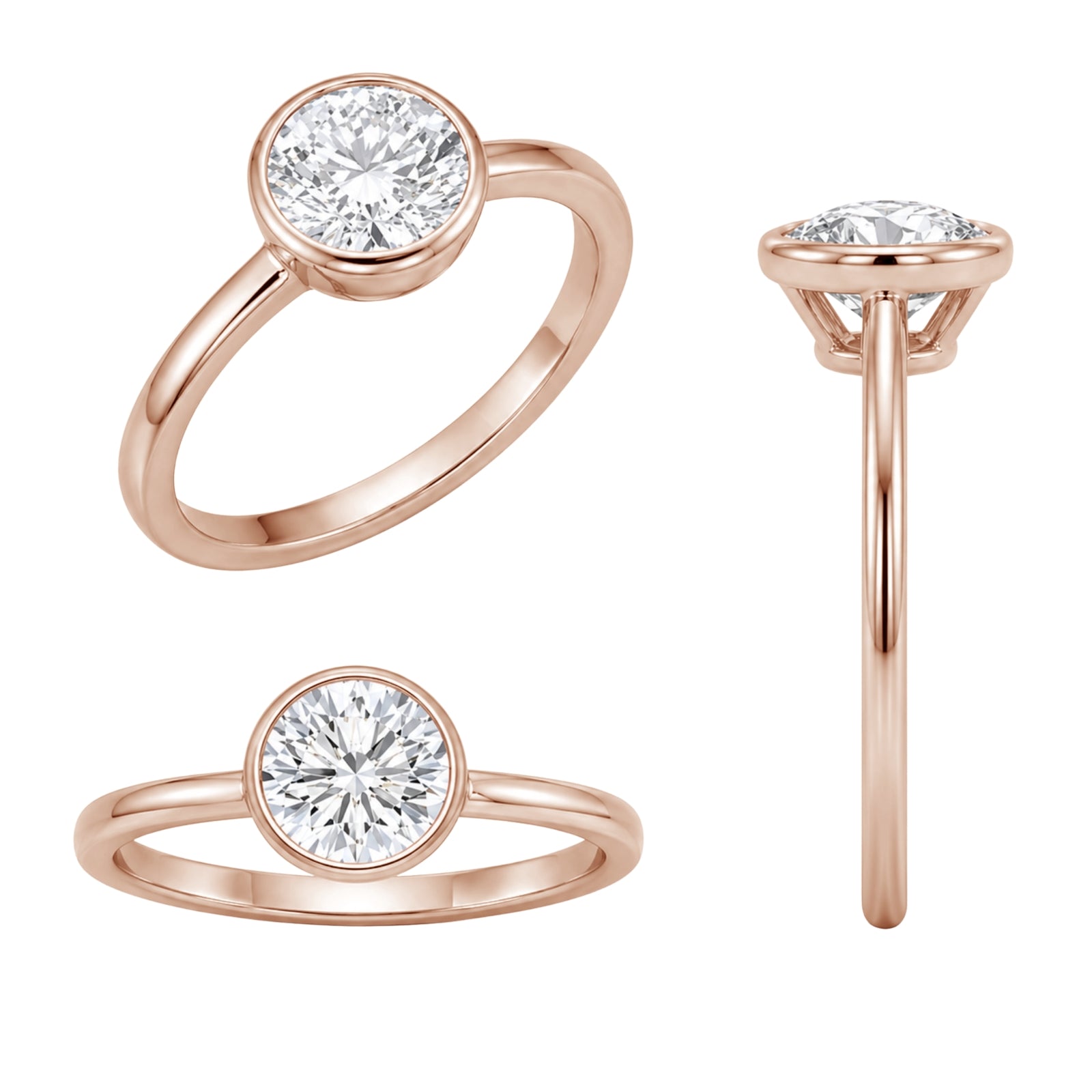 1.00-6.00 Carat T.W. Round-cut IGI Certified Lab Grown Diamond (F/VS+) 14K Gold Bezel Set Ring