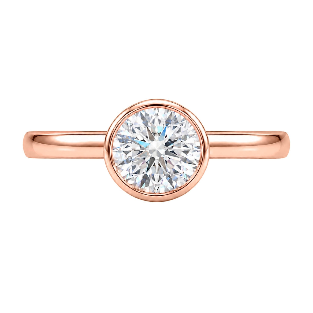 1.00-6.00 Carat T.W. Round-cut IGI Certified Lab Grown Diamond (F/VS+) 14K Gold Bezel Set Ring