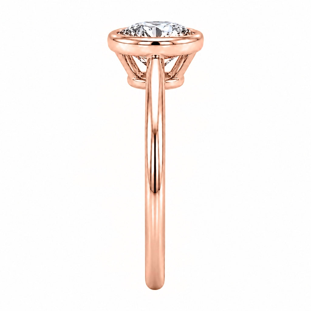 1.00-6.00 Carat T.W. Round-cut IGI Certified Lab Grown Diamond (F/VS+) 14K Gold Bezel Set Ring