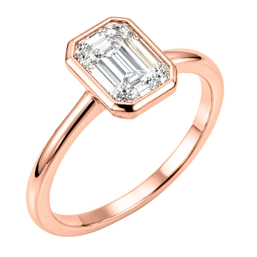 1.00-6.00 Carat T.W. Emerald-cut IGI Certified Lab Grown Diamond (F/VS+) 14K Gold Bezel Set Ring