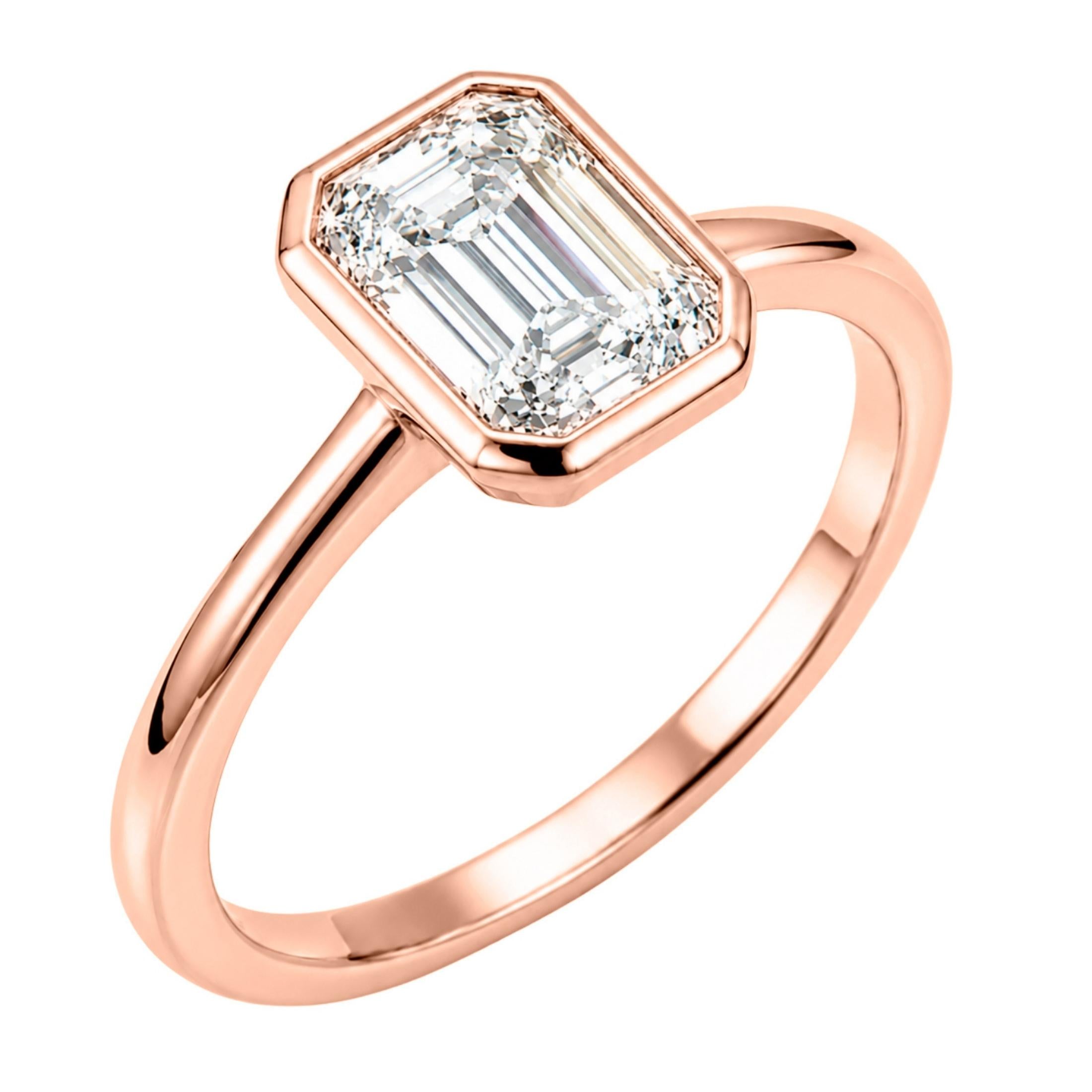1.00-6.00 Carat T.W. Emerald-cut IGI Certified Lab Grown Diamond (F/VS+) 14K Gold Bezel Set Ring