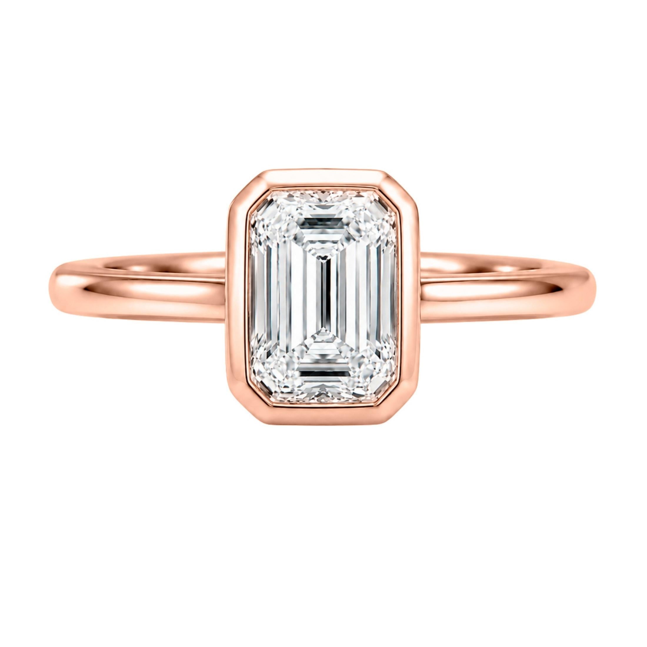 1.00-6.00 Carat T.W. Emerald-cut IGI Certified Lab Grown Diamond (F/VS+) 14K Gold Bezel Set Ring