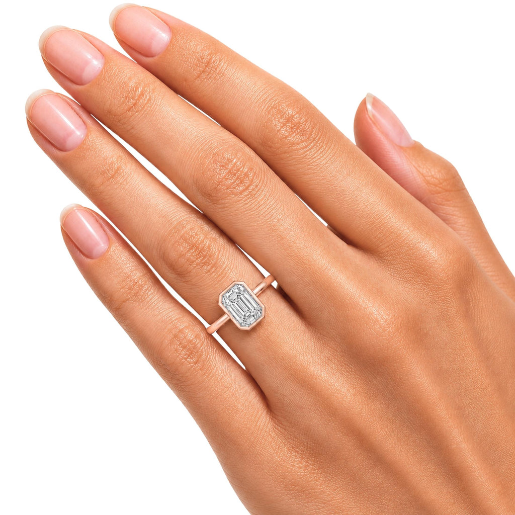 1.00-6.00 Carat T.W. Emerald-cut IGI Certified Lab Grown Diamond (F/VS+) 14K Gold Bezel Set Ring