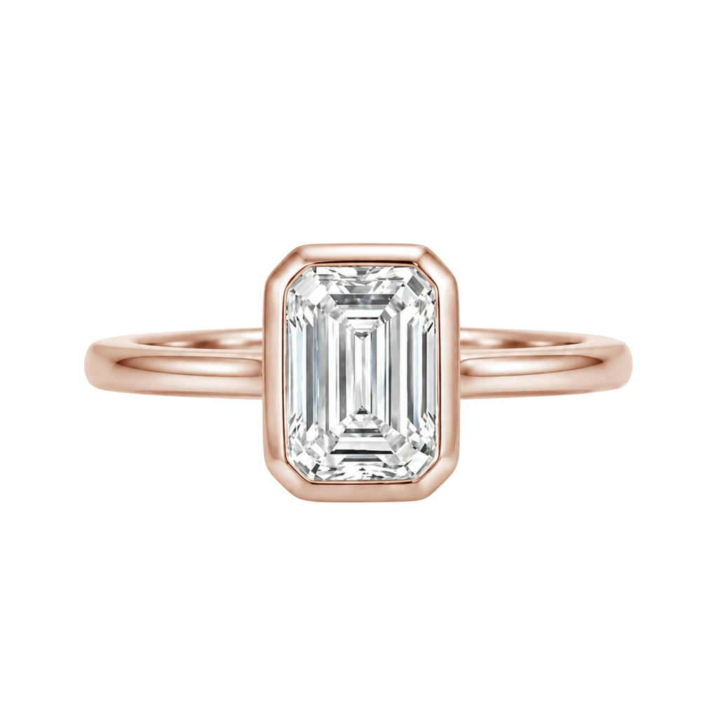 1.00-6.00 Carat T.W. Emerald-cut IGI Certified Lab Grown Diamond (F/VS+) 14K Gold Bezel Set Ring
