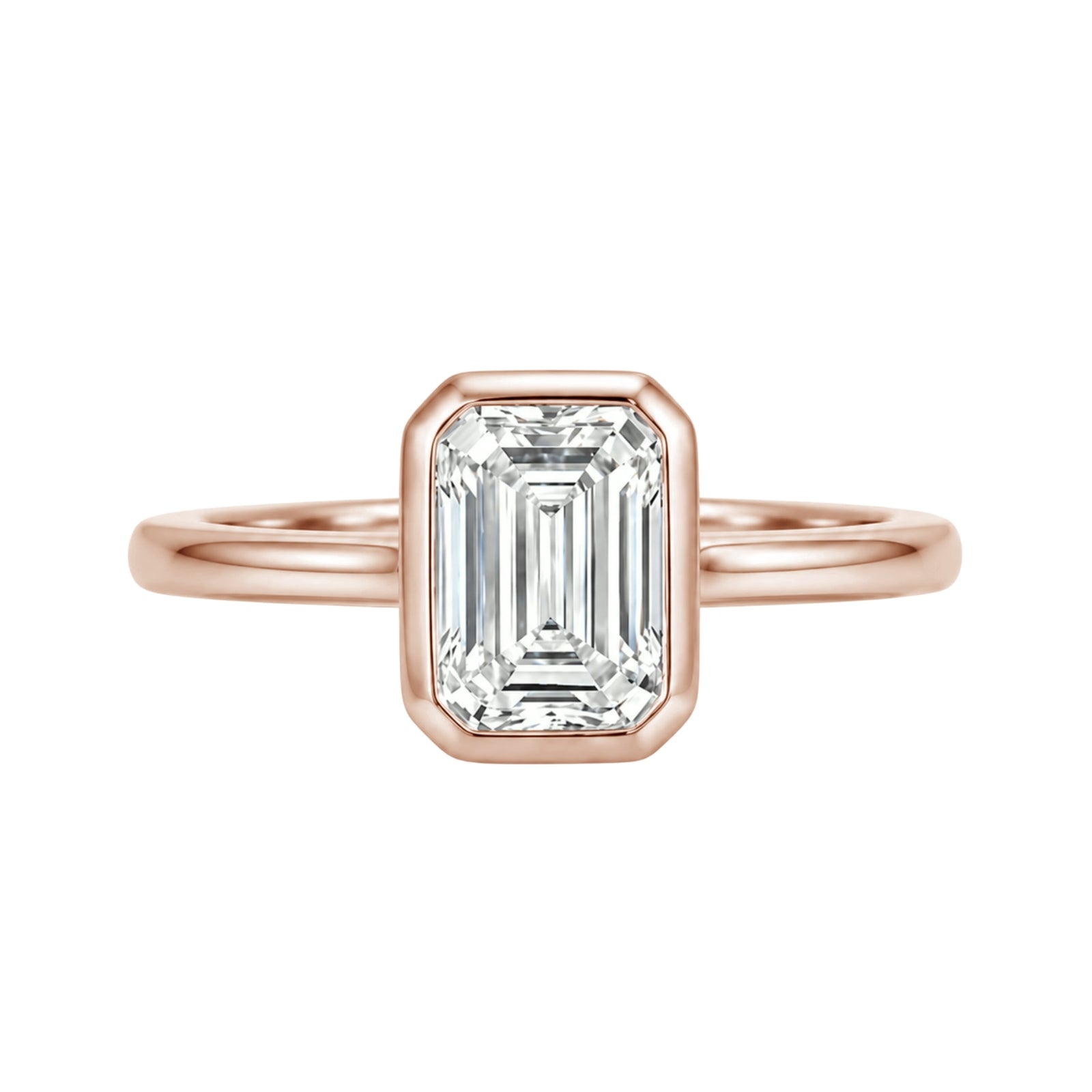 1.00-6.00 Carat T.W. Emerald-cut IGI Certified Lab Grown Diamond (F/VS+) 14K Gold Bezel Set Ring
