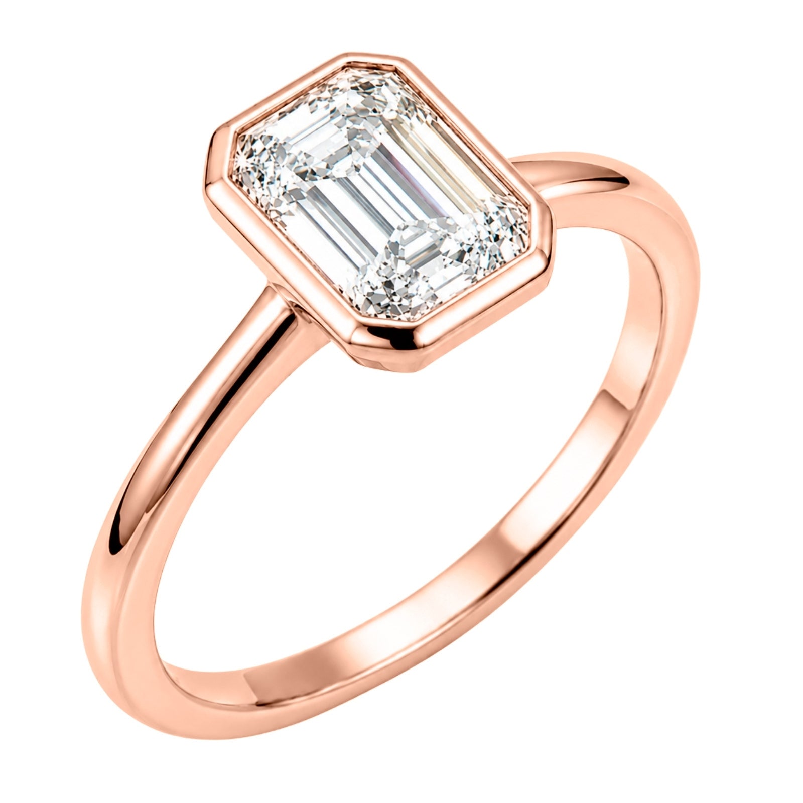 1.00-6.00 Carat T.W. Emerald-cut IGI Certified Lab Grown Diamond (F/VS+) 14K Gold Bezel Set Ring