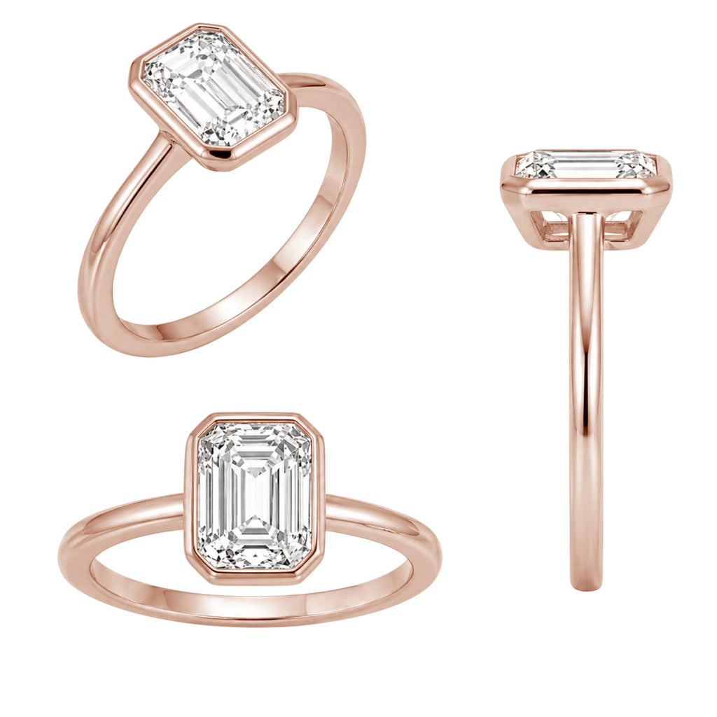 1.00-6.00 Carat T.W. Emerald-cut IGI Certified Lab Grown Diamond (F/VS+) 14K Gold Bezel Set Ring