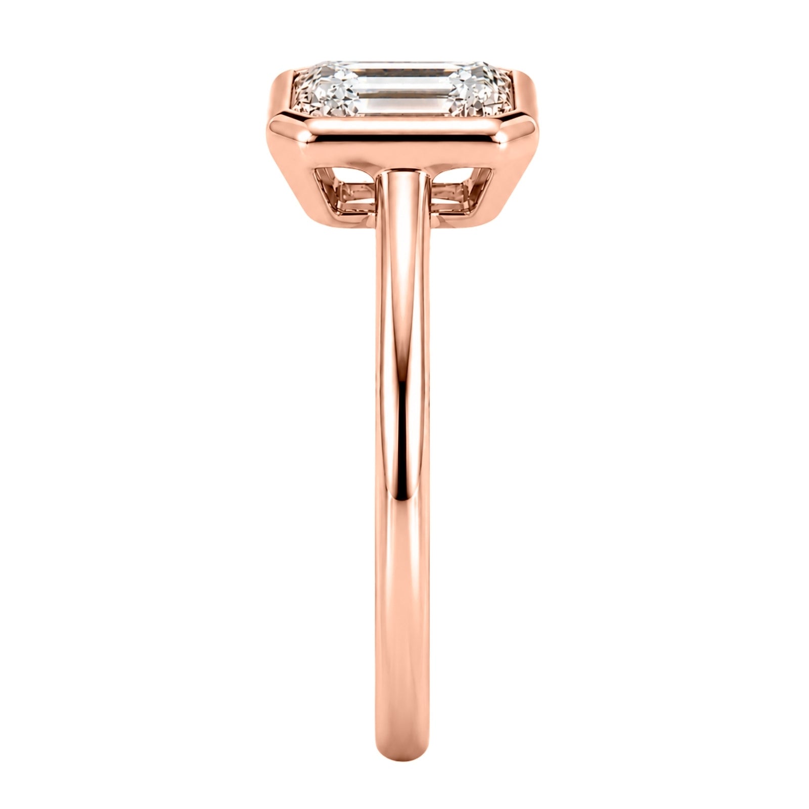 1.00-6.00 Carat T.W. Emerald-cut IGI Certified Lab Grown Diamond (F/VS+) 14K Gold Bezel Set Ring