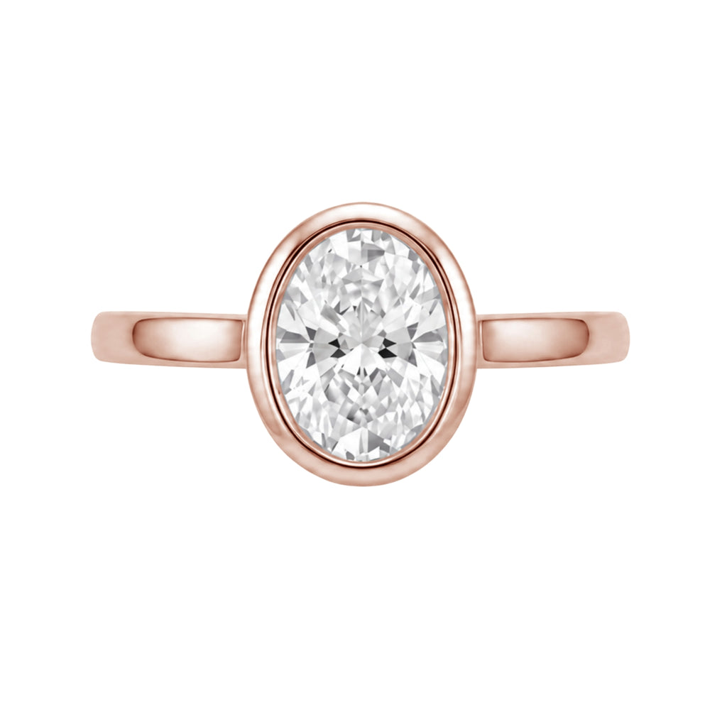 1.00-6.00 Carat T.W. Oval-cut IGI Certified Lab Grown Diamond (F/VS+) 14K Gold Bezel Set Ring