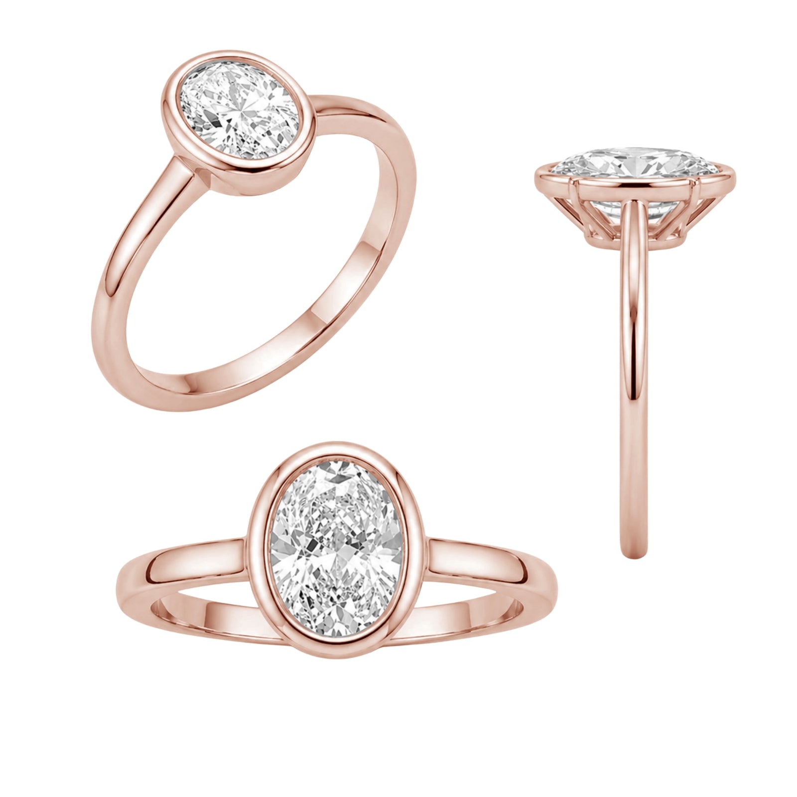 1.00-6.00 Carat T.W. Oval-cut IGI Certified Lab Grown Diamond (F/VS+) 14K Gold Bezel Set Ring