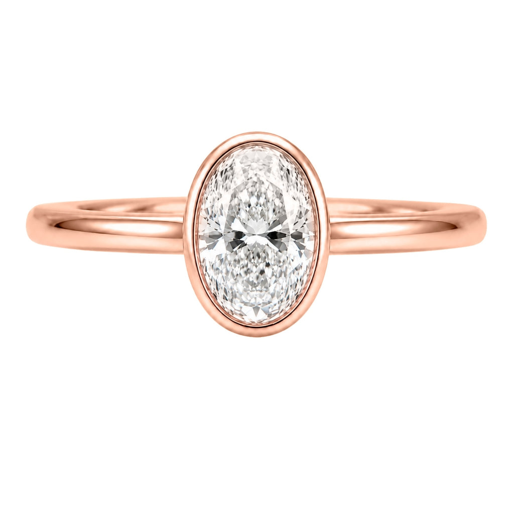 1.00-6.00 Carat T.W. Oval-cut IGI Certified Lab Grown Diamond (F/VS+) 14K Gold Bezel Set Ring