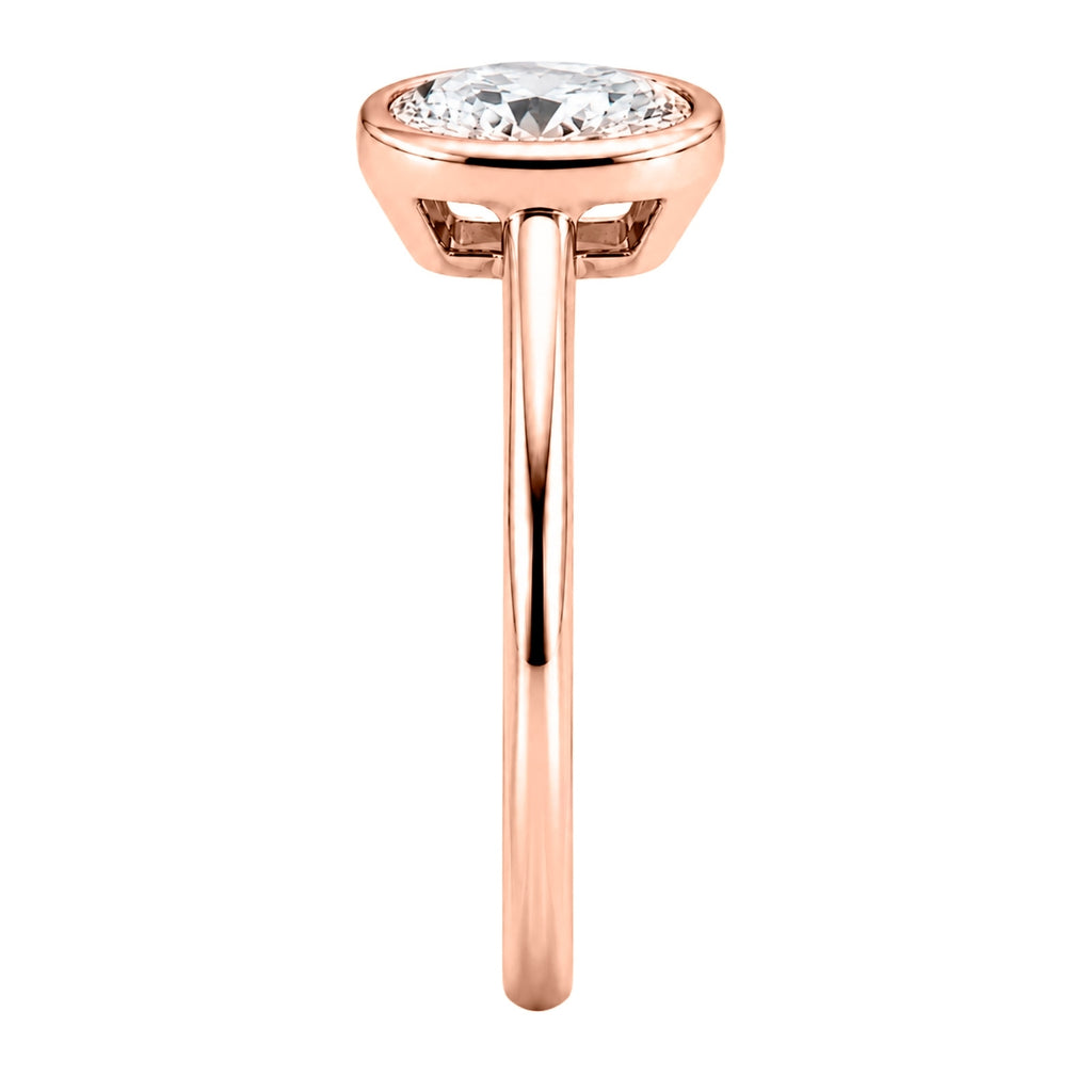 1.00-6.00 Carat T.W. Oval-cut IGI Certified Lab Grown Diamond (F/VS+) 14K Gold Bezel Set Ring