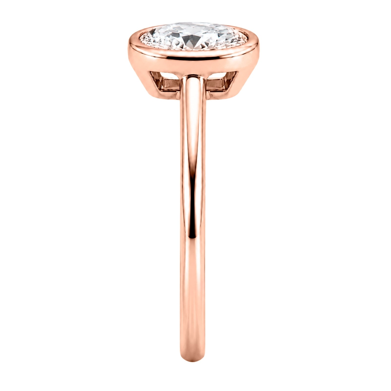 1.00-6.00 Carat T.W. Oval-cut IGI Certified Lab Grown Diamond (F/VS+) 14K Gold Bezel Set Ring