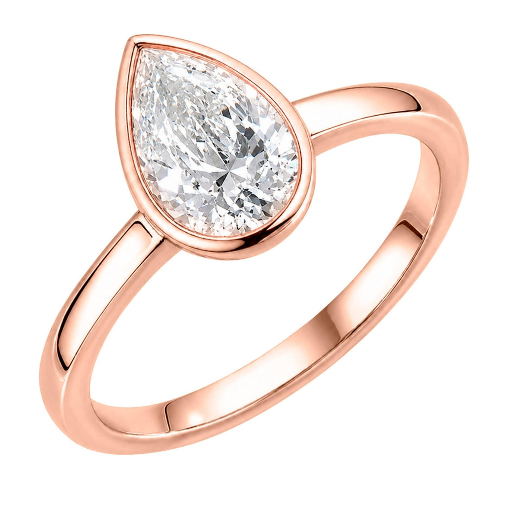 1.00-6.00 Carat T.W. Pear-cut IGI Certified Lab Grown Diamond (F/VS+) 14K Gold Bezel Set Ring