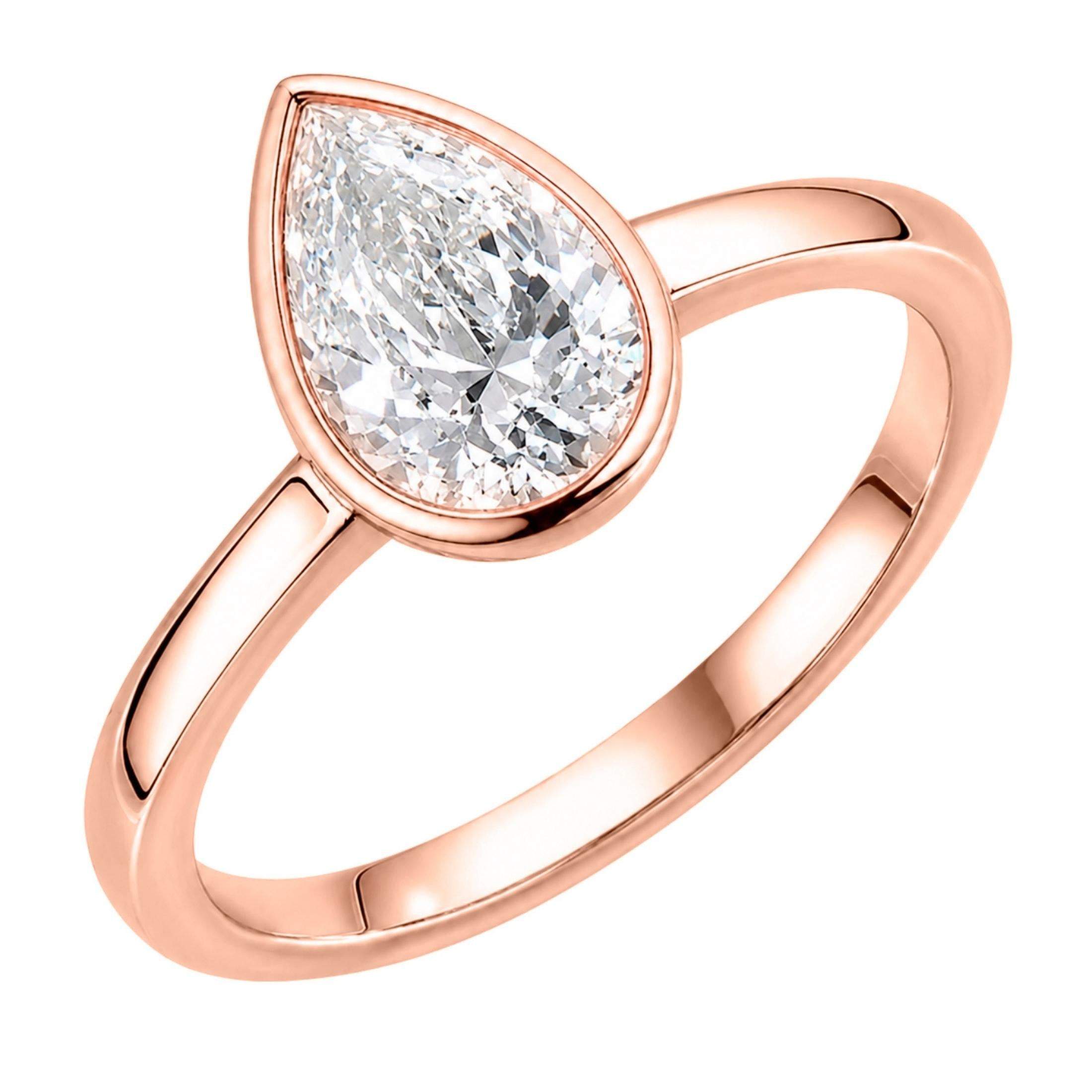 1.00-6.00 Carat T.W. Pear-cut IGI Certified Lab Grown Diamond (F/VS+) 14K Gold Bezel Set Ring