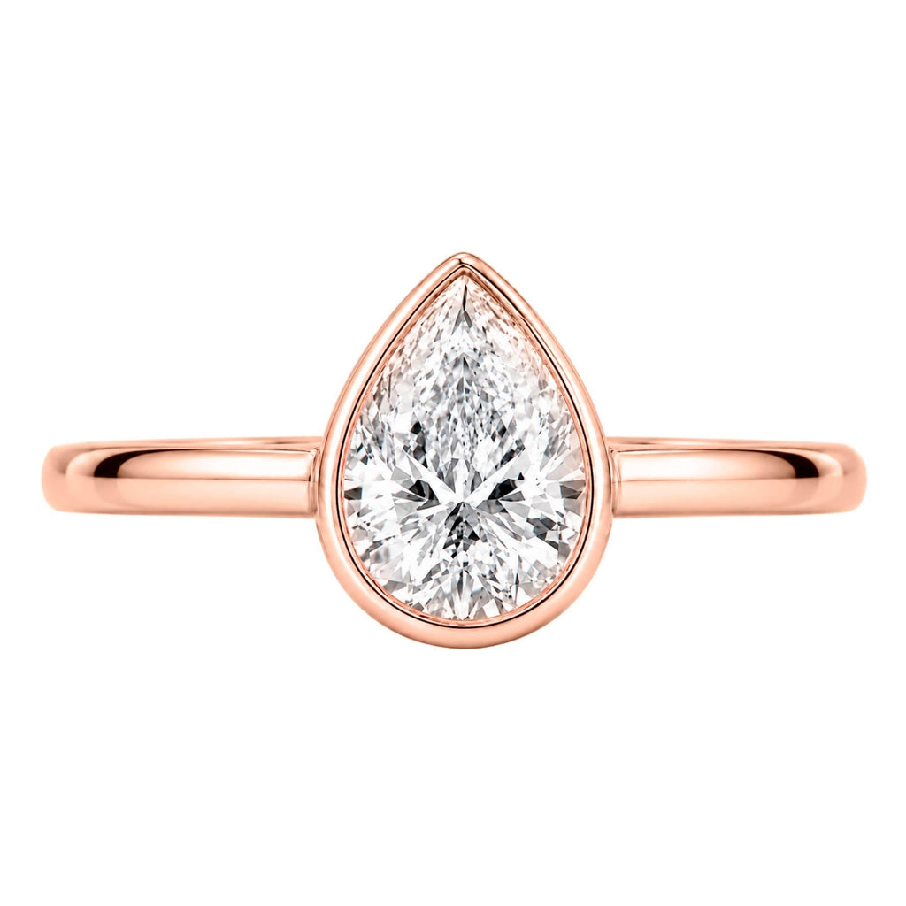 1.00-6.00 Carat T.W. Pear-cut IGI Certified Lab Grown Diamond (F/VS+) 14K Gold Bezel Set Ring
