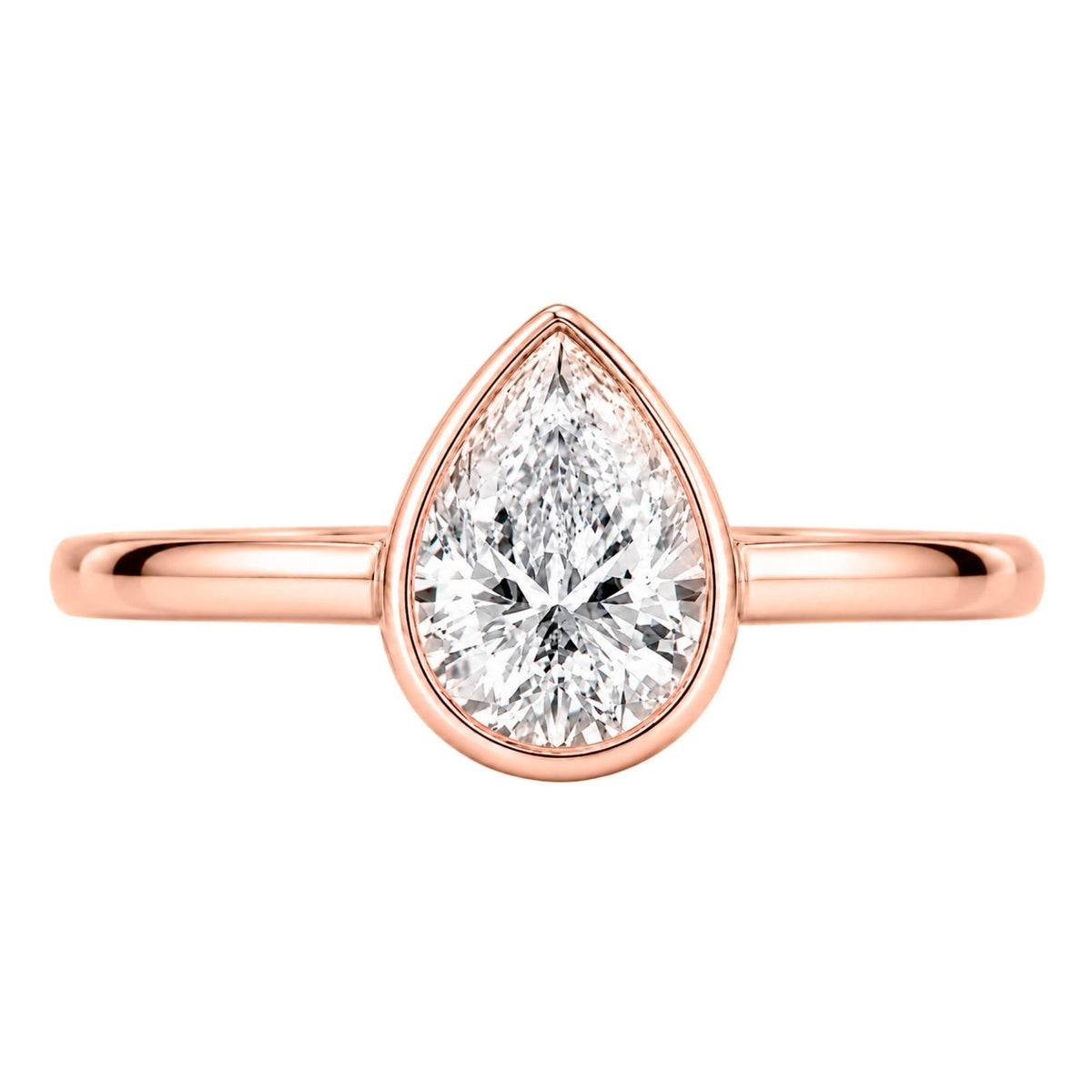 1.00-6.00 Carat T.W. Pear-cut IGI Certified Lab Grown Diamond (F/VS+) 14K Gold Bezel Set Ring