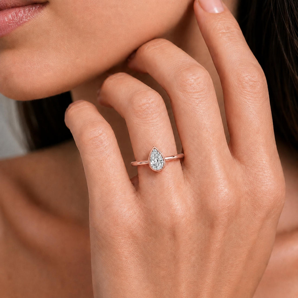 1.00-6.00 Carat T.W. Pear-cut IGI Certified Lab Grown Diamond (F/VS+) 14K Gold Bezel Set Ring