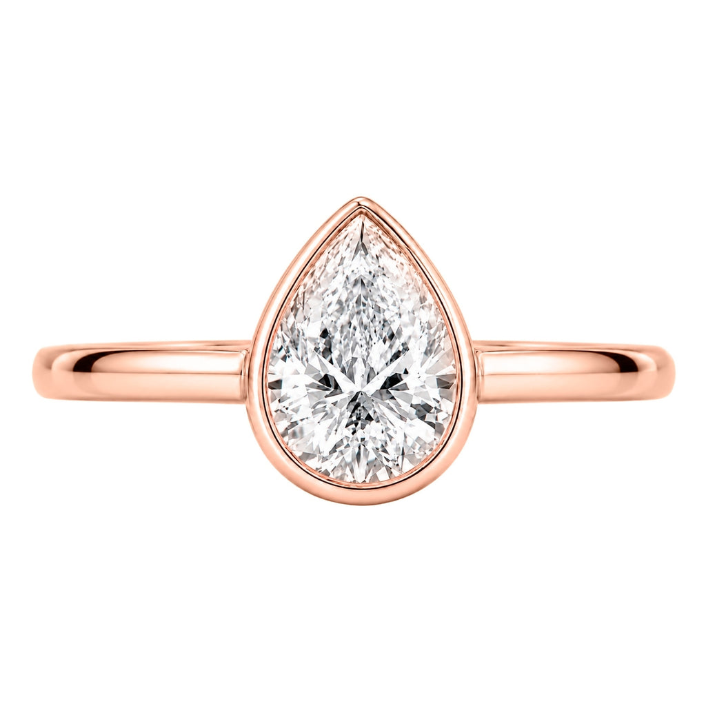 1.00-6.00 Carat T.W. Pear-cut IGI Certified Lab Grown Diamond (F/VS+) 14K Gold Bezel Set Ring