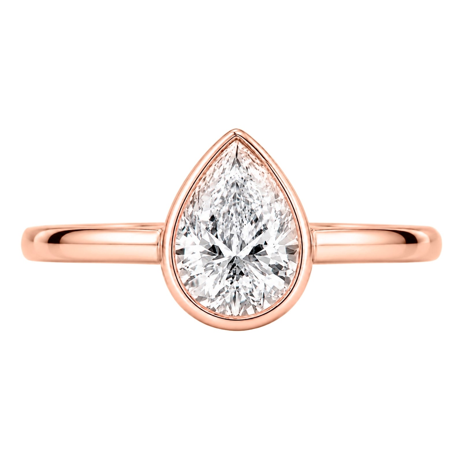 1.00-6.00 Carat T.W. Pear-cut IGI Certified Lab Grown Diamond (F/VS+) 14K Gold Bezel Set Ring
