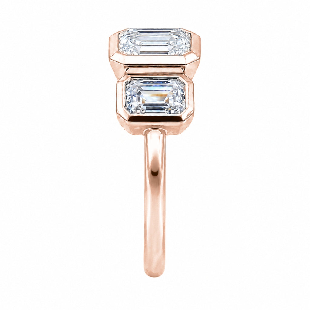 2.50 Carat T.W. Emerald-cut Lab Grown Diamond (F/VS+) 14K Gold Bezel Set 3 Stone Ring