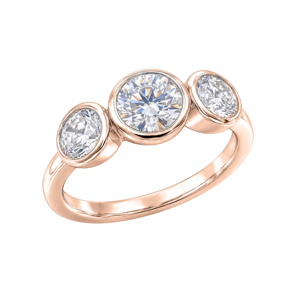 2.50 Carat T.W. Round-cut Lab Grown Diamond (F/VS+) 14K Gold Bezel Set 3 Stone Ring