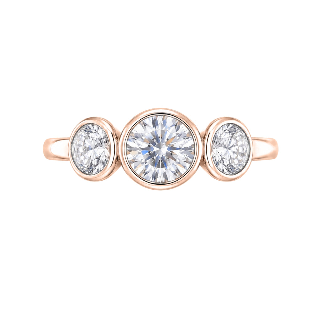 2.50 Carat T.W. Round-cut Lab Grown Diamond (F/VS+) 14K Gold Bezel Set 3 Stone Ring