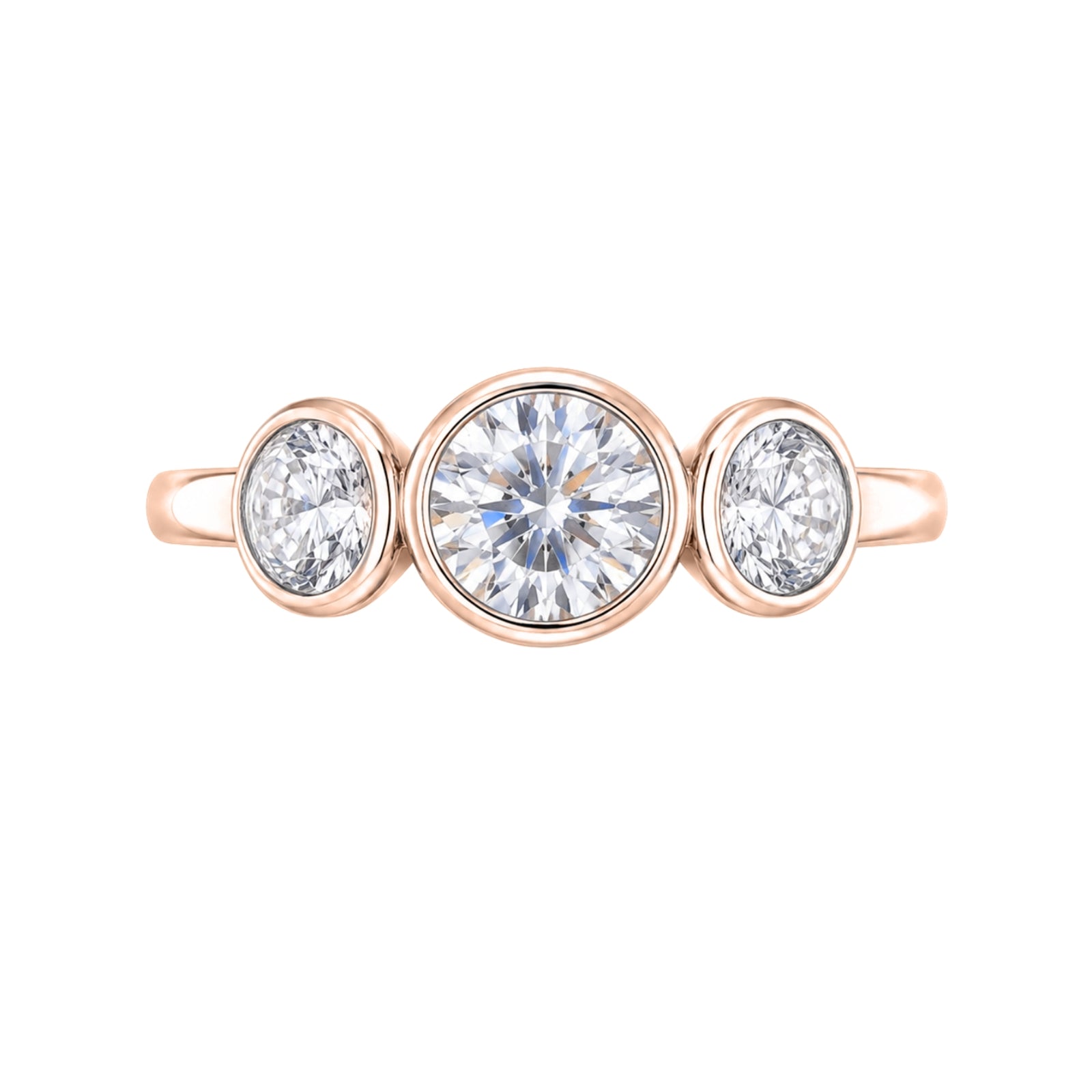 2.50 Carat T.W. Round-cut Lab Grown Diamond (F/VS+) 14K Gold Bezel Set 3 Stone Ring