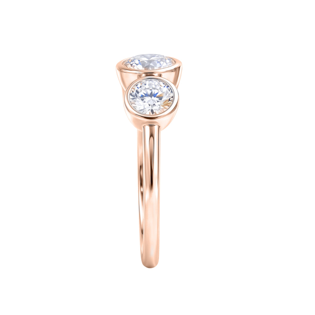 2.50 Carat T.W. Round-cut Lab Grown Diamond (F/VS+) 14K Gold Bezel Set 3 Stone Ring