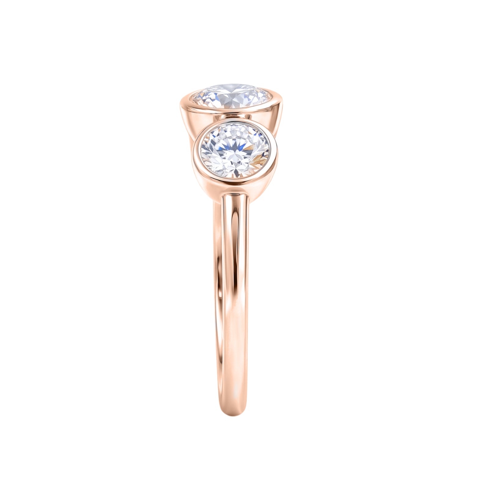 2.50 Carat T.W. Round-cut Lab Grown Diamond (F/VS+) 14K Gold Bezel Set 3 Stone Ring