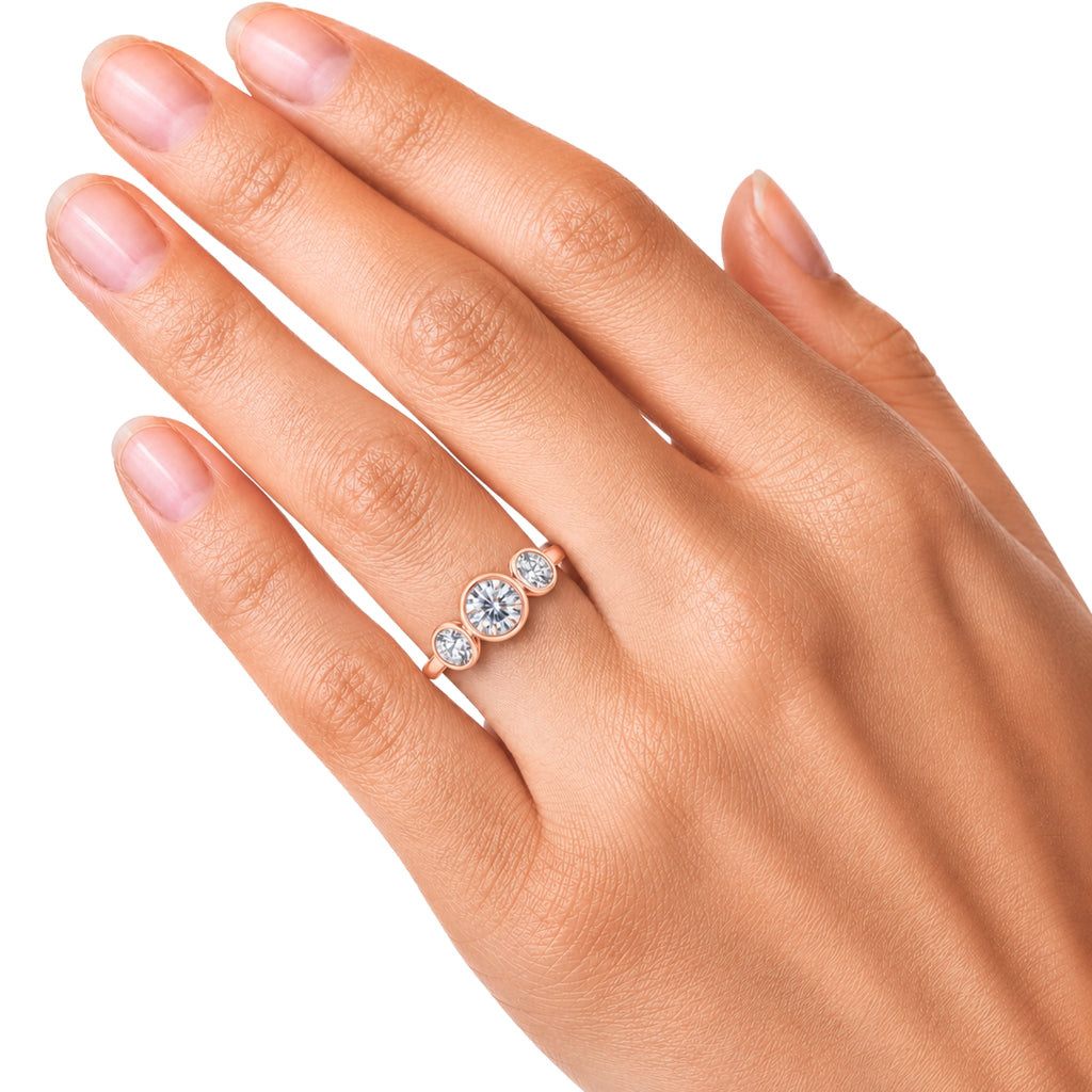 2.50 Carat T.W. Round-cut Lab Grown Diamond (F/VS+) 14K Gold Bezel Set 3 Stone Ring