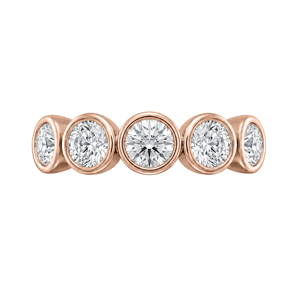 3.00 Carat T.W. Round-cut Lab Grown Diamond (F/VS+) 14K Gold Bezel Set 5 Stone Band Ring