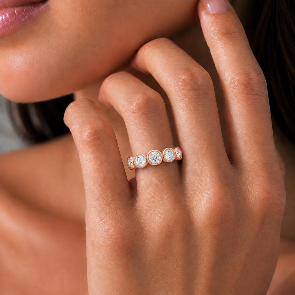 Diamonair 5 Stone Bezel Ring set - Lab Grown Diamond 14K Gold 5 Stone Bezel Ring