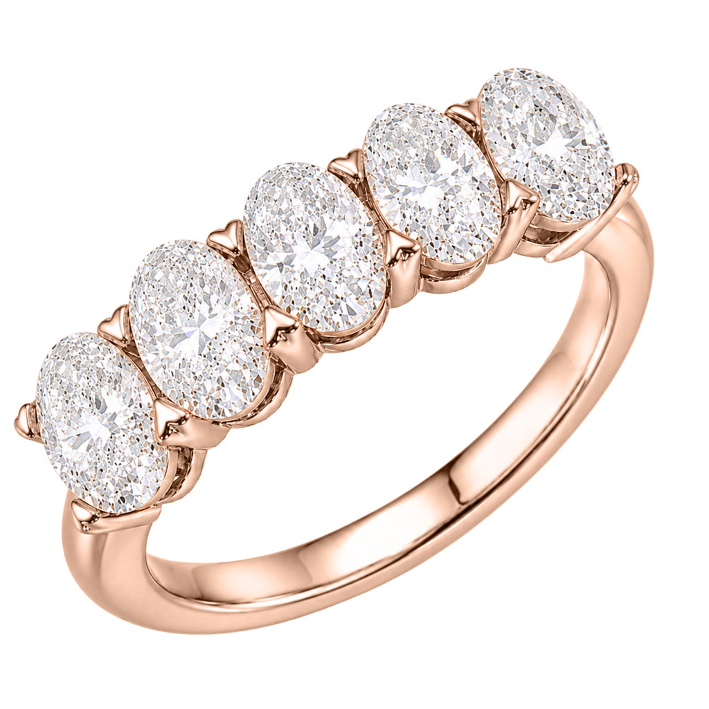 2.00-3.00 Carat T.W. Oval-cut Lab Grown Diamond (F/VS+) 14K Gold 5 Stone Band Ring