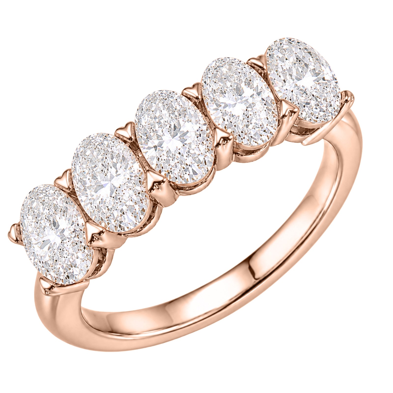 2.00-3.00 Carat T.W. Oval-cut Lab Grown Diamond (F/VS+) 14K Gold 5 Stone Band Ring