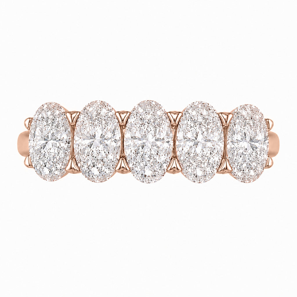 2.00-3.00 Carat T.W. Oval-cut Lab Grown Diamond (F/VS+) 14K Gold 5 Stone Band Ring