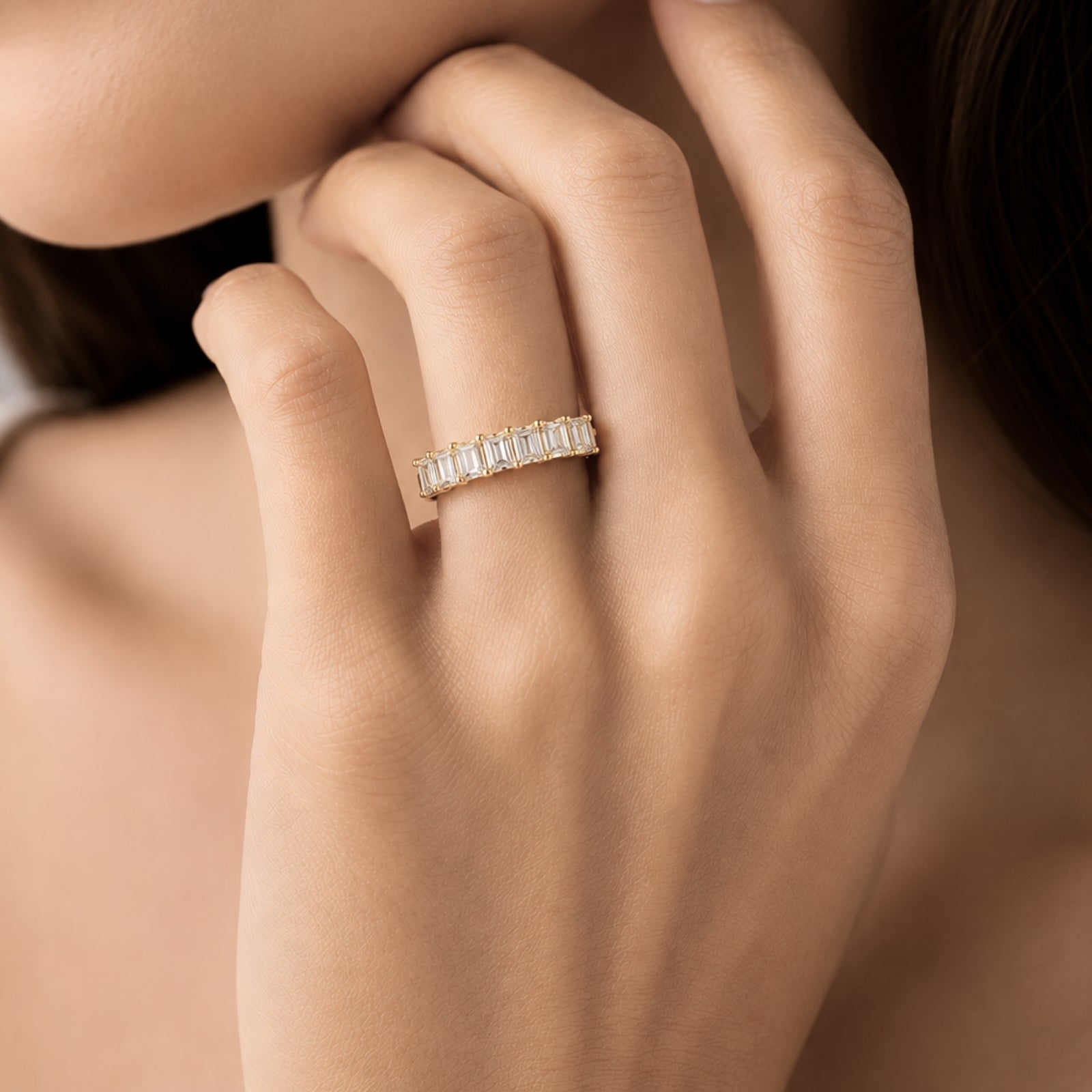 2.00 - 5.00 Carat T.W. Emerald-cut Lab Grown Diamond (F/VS+) 14K Gold 7 Stone Band Ring