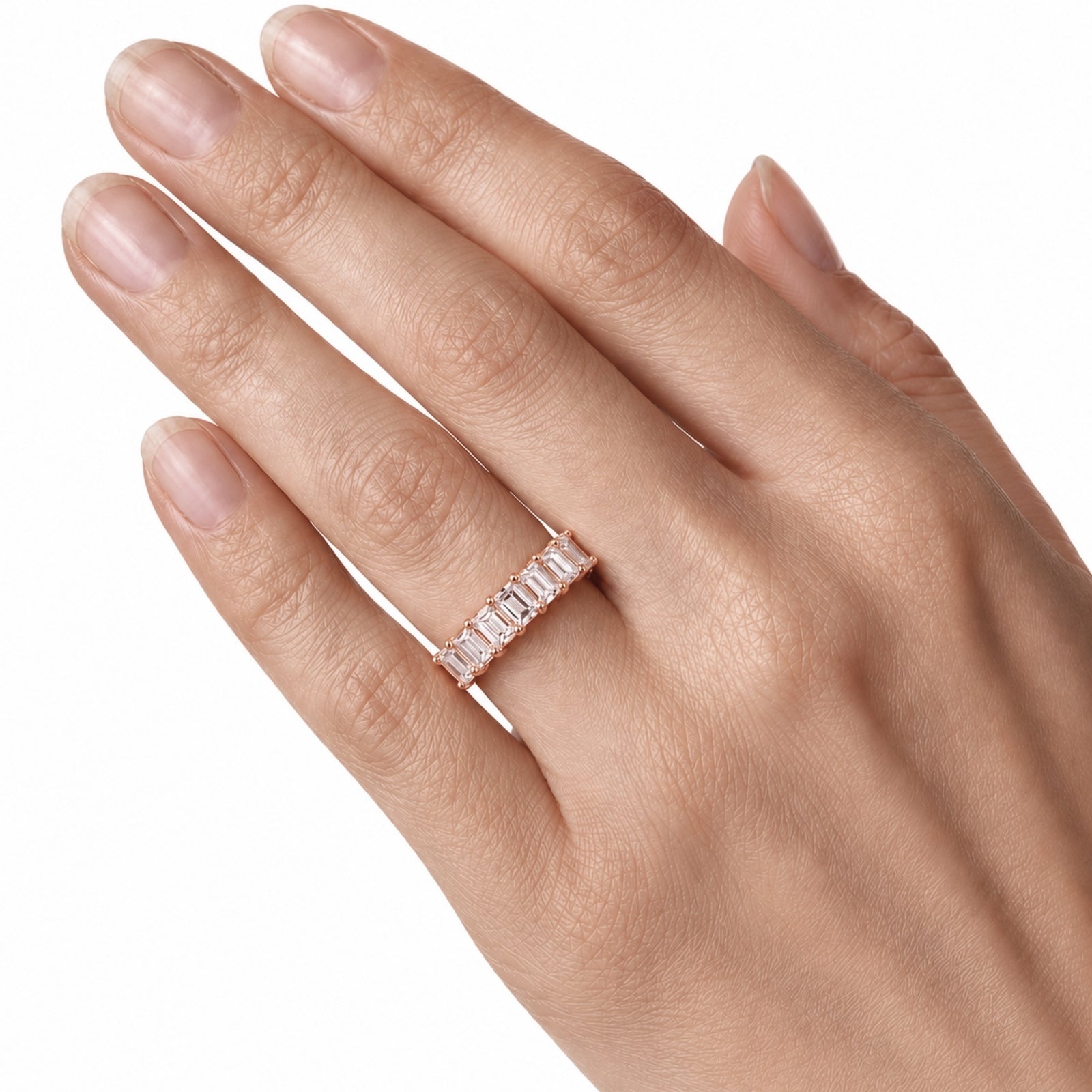 2.00 - 5.00 Carat T.W. Emerald-cut Lab Grown Diamond (F/VS+) 14K Gold 7 Stone Band Ring