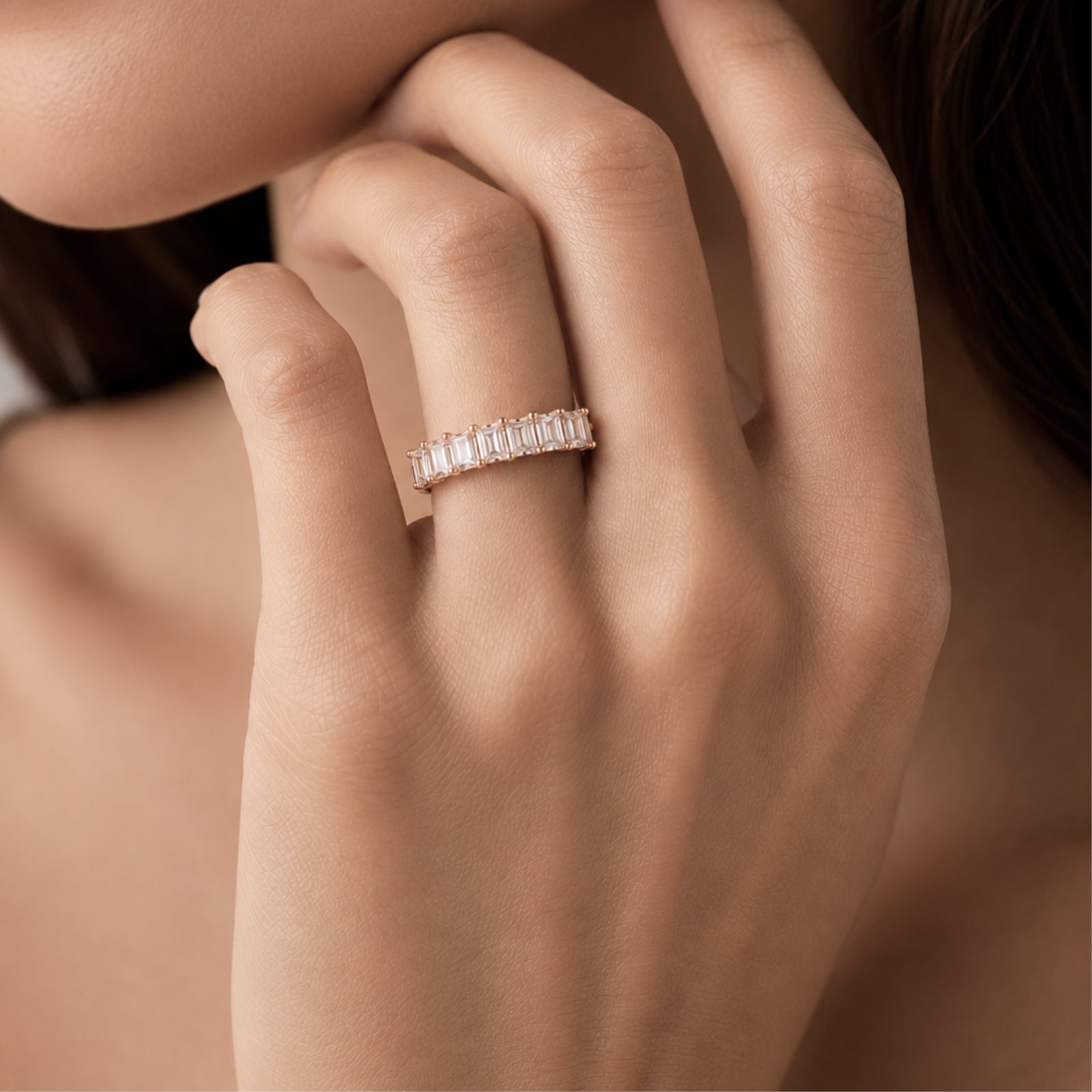 2.00 - 5.00 Carat T.W. Emerald-cut Lab Grown Diamond (F/VS+) 14K Gold 7 Stone Band Ring