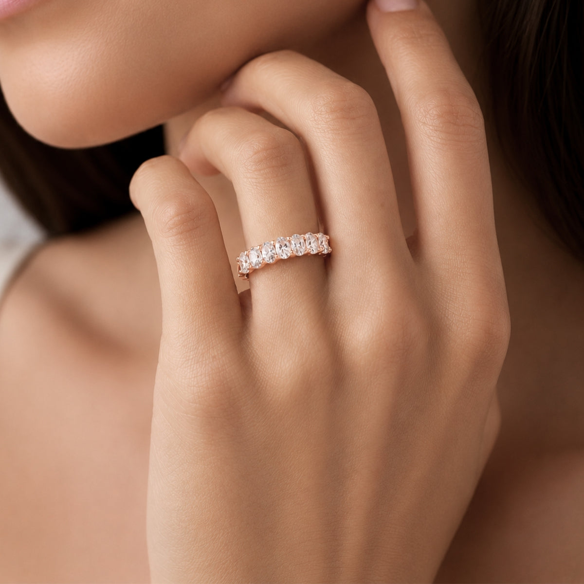 2.00 -3.00 Carat T.W. Oval-cut Lab Grown Diamond (F/VS+) 14K Gold 7 Stone Band Ring