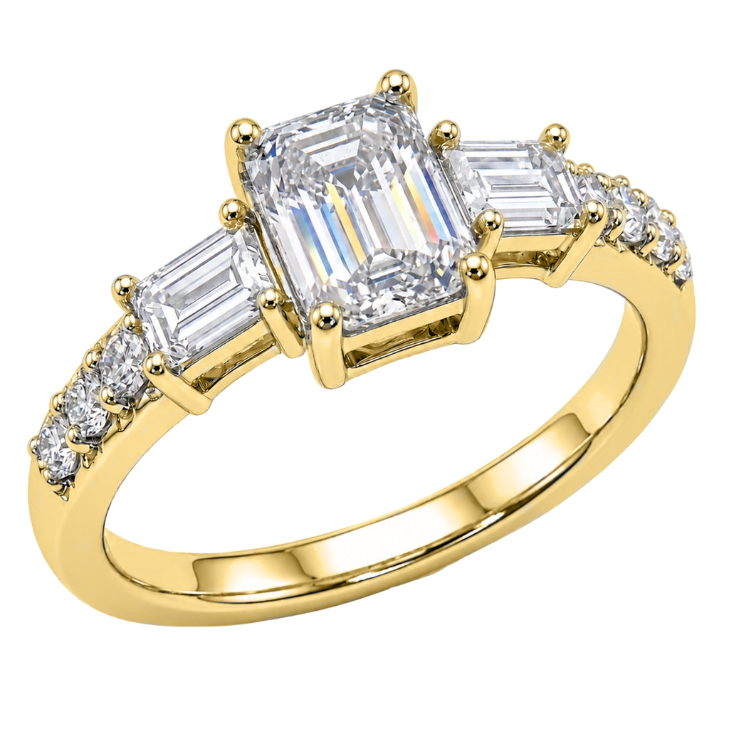 1.00 Carat T.W. Baguette, Emerald and Round-cut Lab Grown Diamond (F/VS+) 14K Gold Fashion Ring