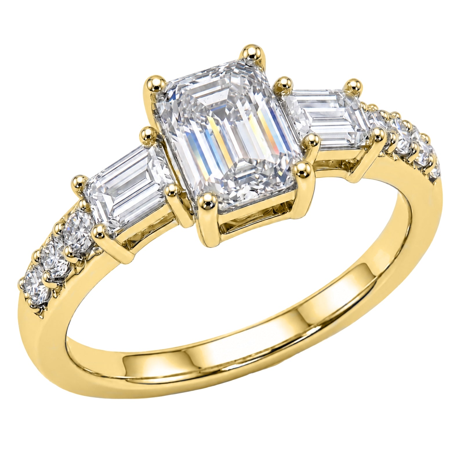 1.00 Carat T.W. Baguette, Emerald and Round-cut Lab Grown Diamond (F/VS+) 14K Gold Fashion Ring
