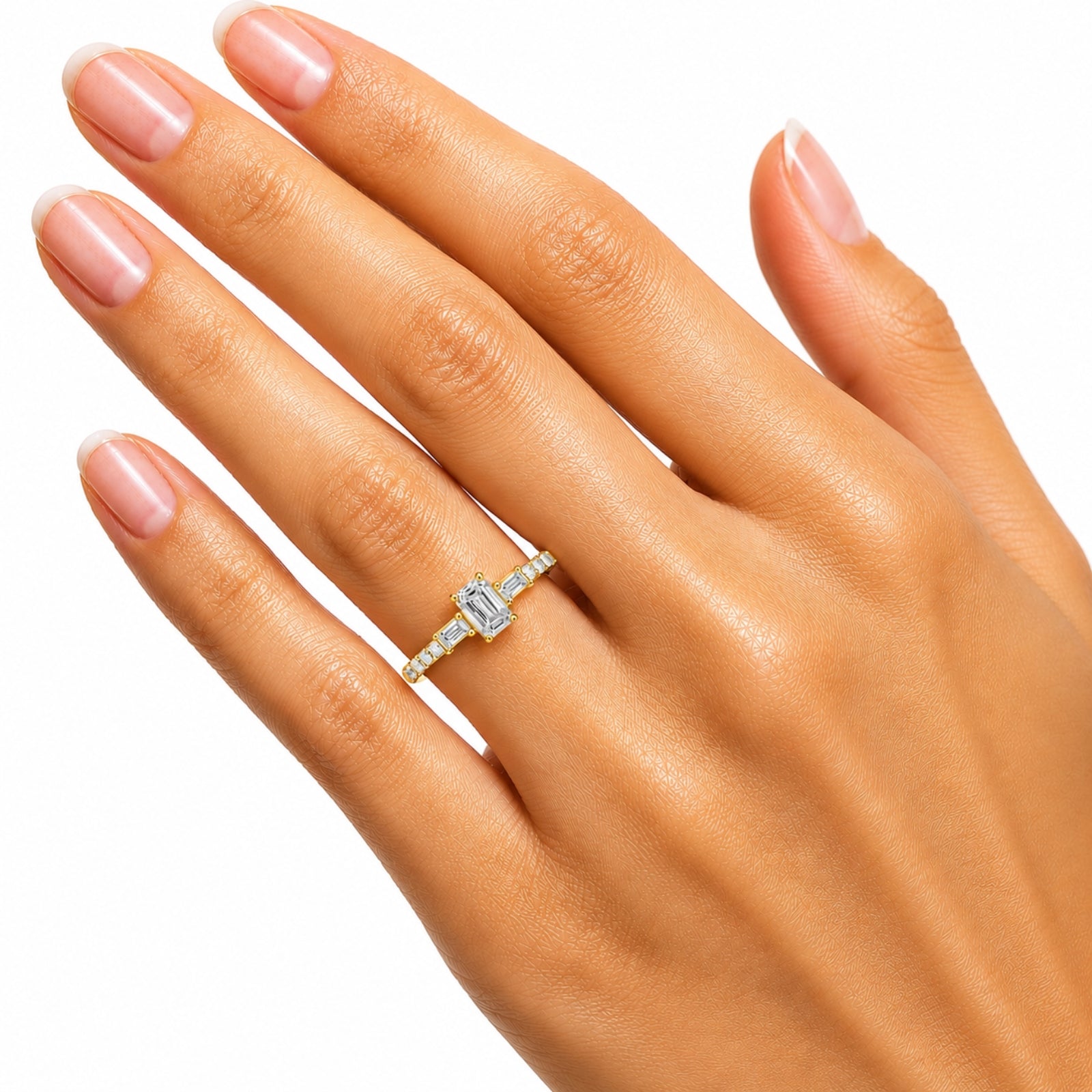 1.00 Carat T.W. Baguette, Emerald and Round-cut Lab Grown Diamond (F/VS+) 14K Gold Fashion Ring