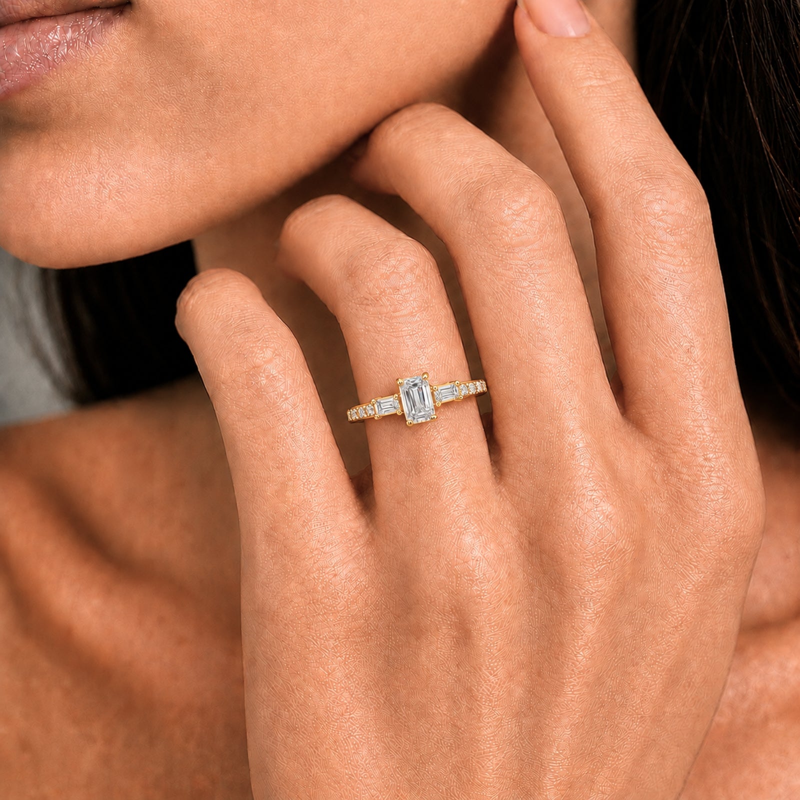 1.00 Carat T.W. Baguette, Emerald and Round-cut Lab Grown Diamond (F/VS+) 14K Gold Fashion Ring