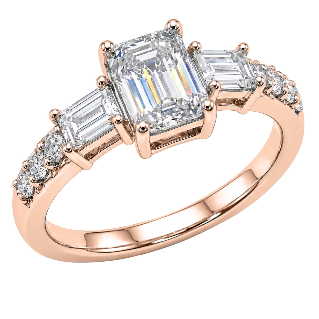 1.00 Carat T.W. Baguette, Emerald and Round-cut Lab Grown Diamond (F/VS+) 14K Gold Fashion Ring