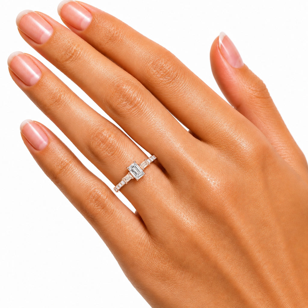 1.00 Carat T.W. Baguette, Emerald and Round-cut Lab Grown Diamond (F/VS+) 14K Gold Fashion Ring