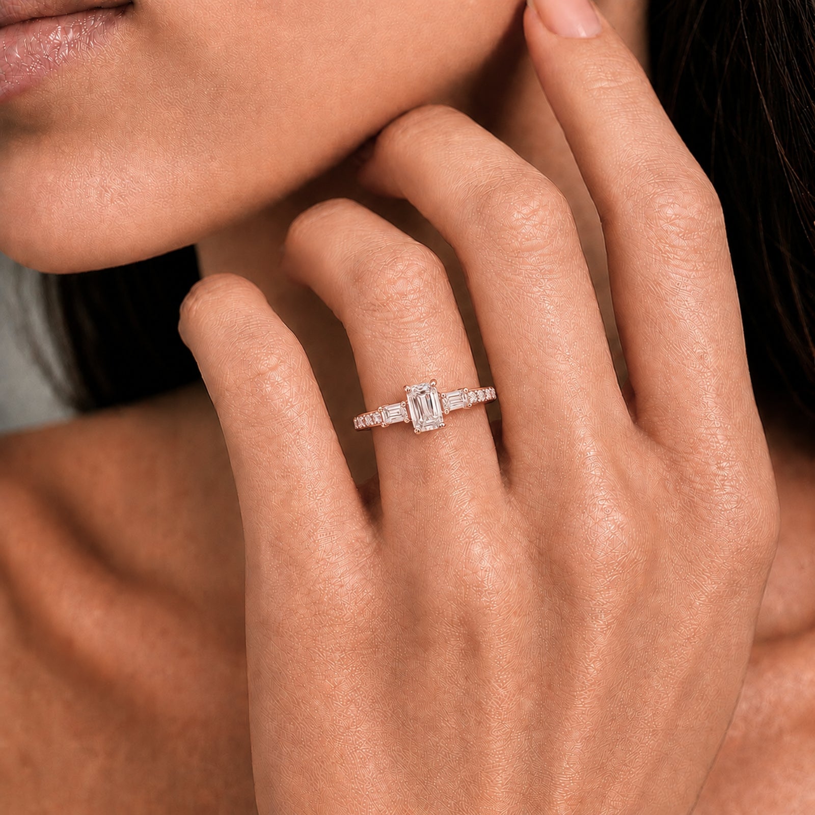 1.00 Carat T.W. Baguette, Emerald and Round-cut Lab Grown Diamond (F/VS+) 14K Gold Fashion Ring