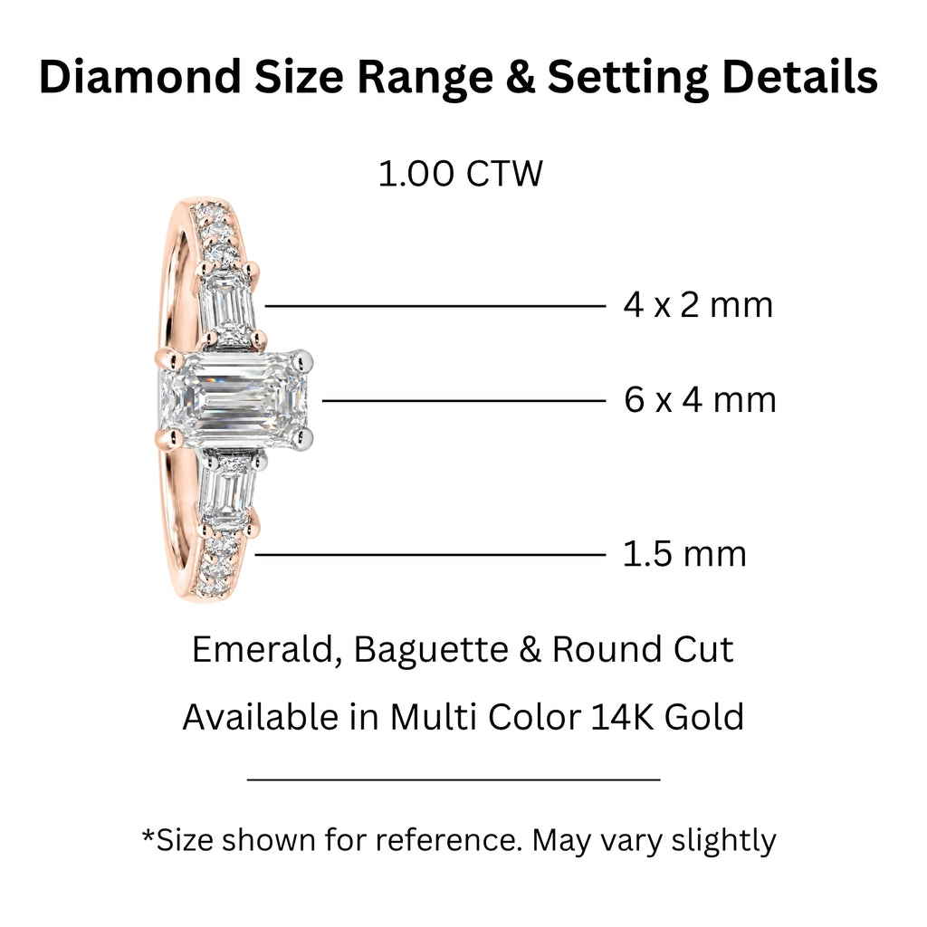 1.00 Carat T.W. Baguette, Emerald and Round-cut Lab Grown Diamond (F/VS+) 14K Gold Fashion Ring