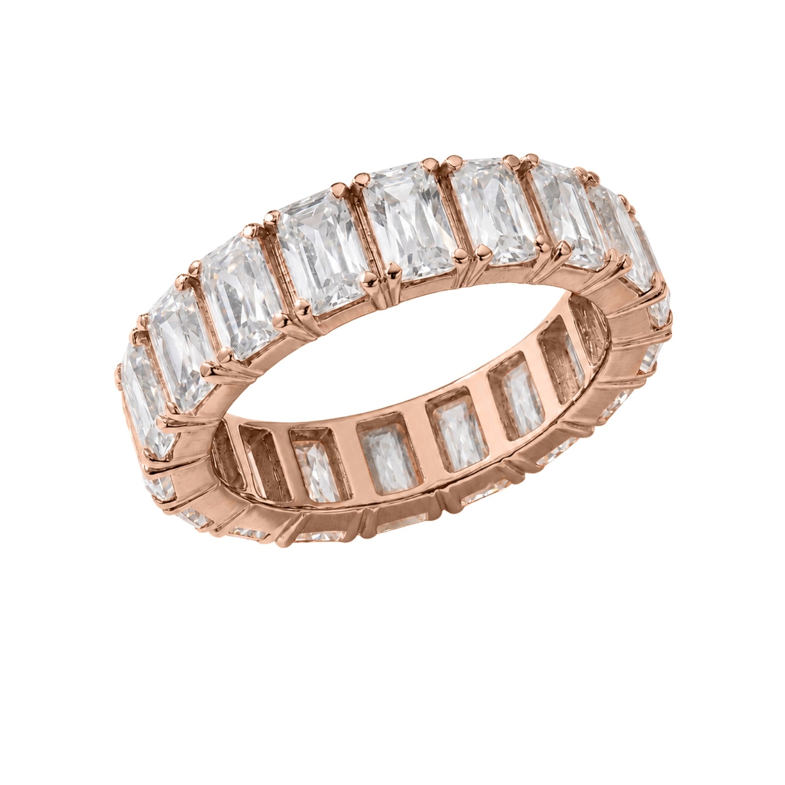 5.00 - 7.00 Carat T.W. Emerald-cut Lab Grown Diamond (F/VS+) 14K Gold Eternity Band Ring